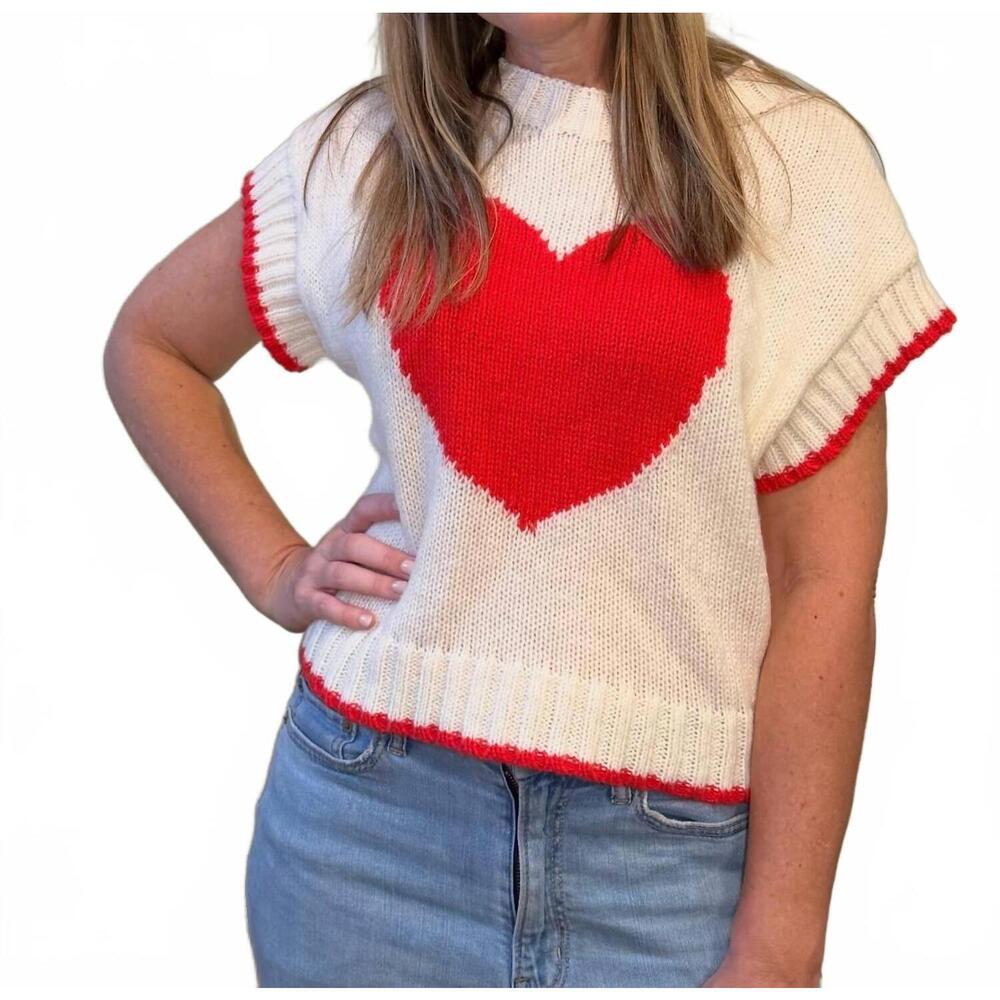 NEW DAY + MOON box heart sweater in cream/red